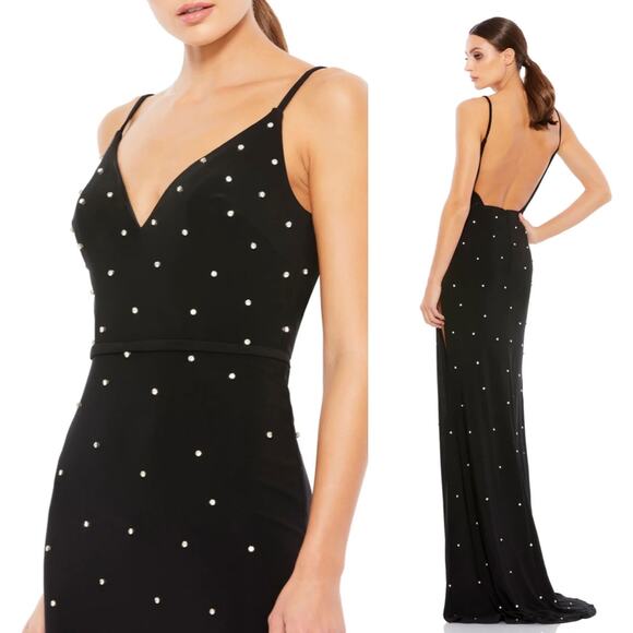 Ieena Mac Duggal Rhinestone Embellished V-Neck Gown Size 2 NWT $298 70232 - Picture 1 of 7